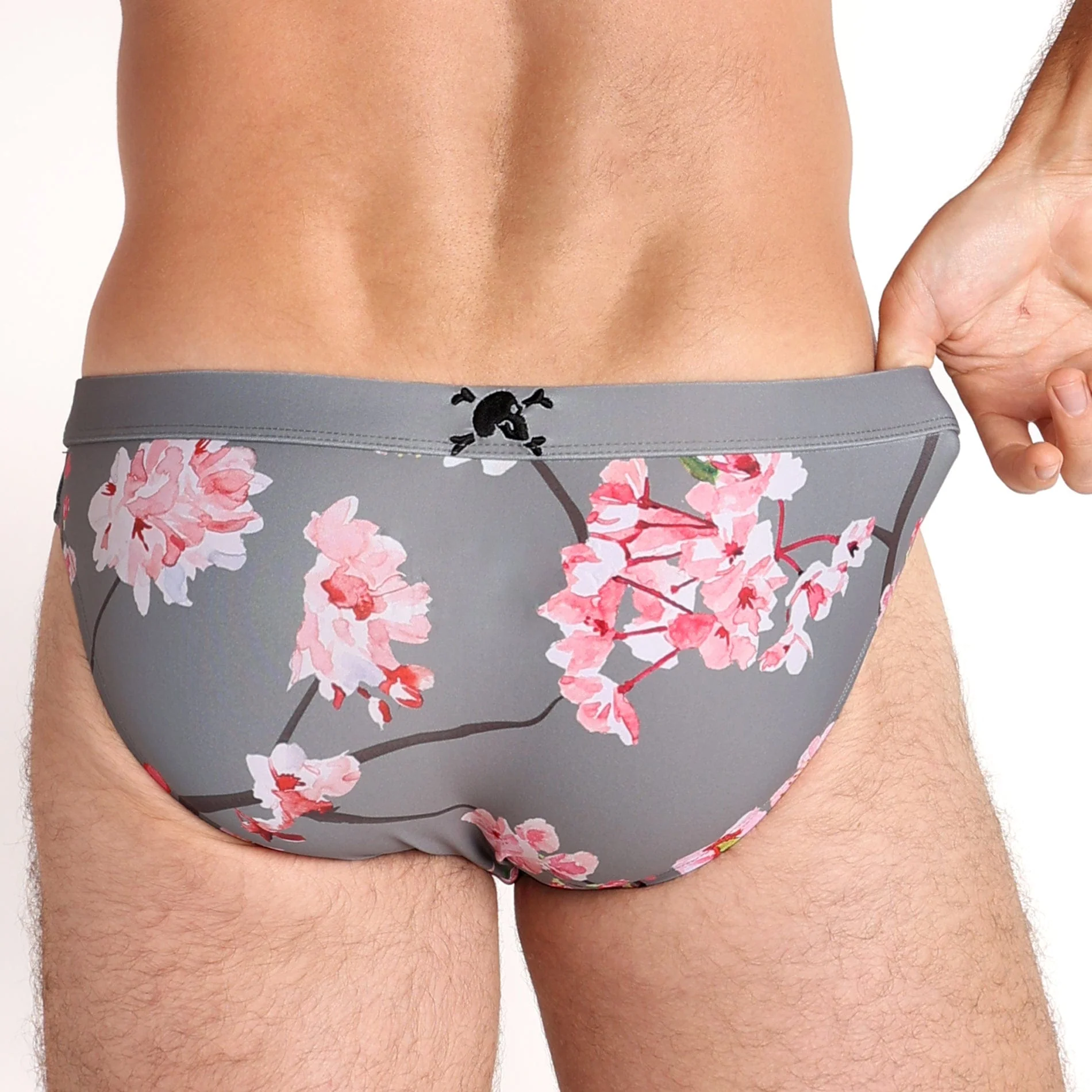 Cherry Blossom Grey Swim Briefs - Image 3