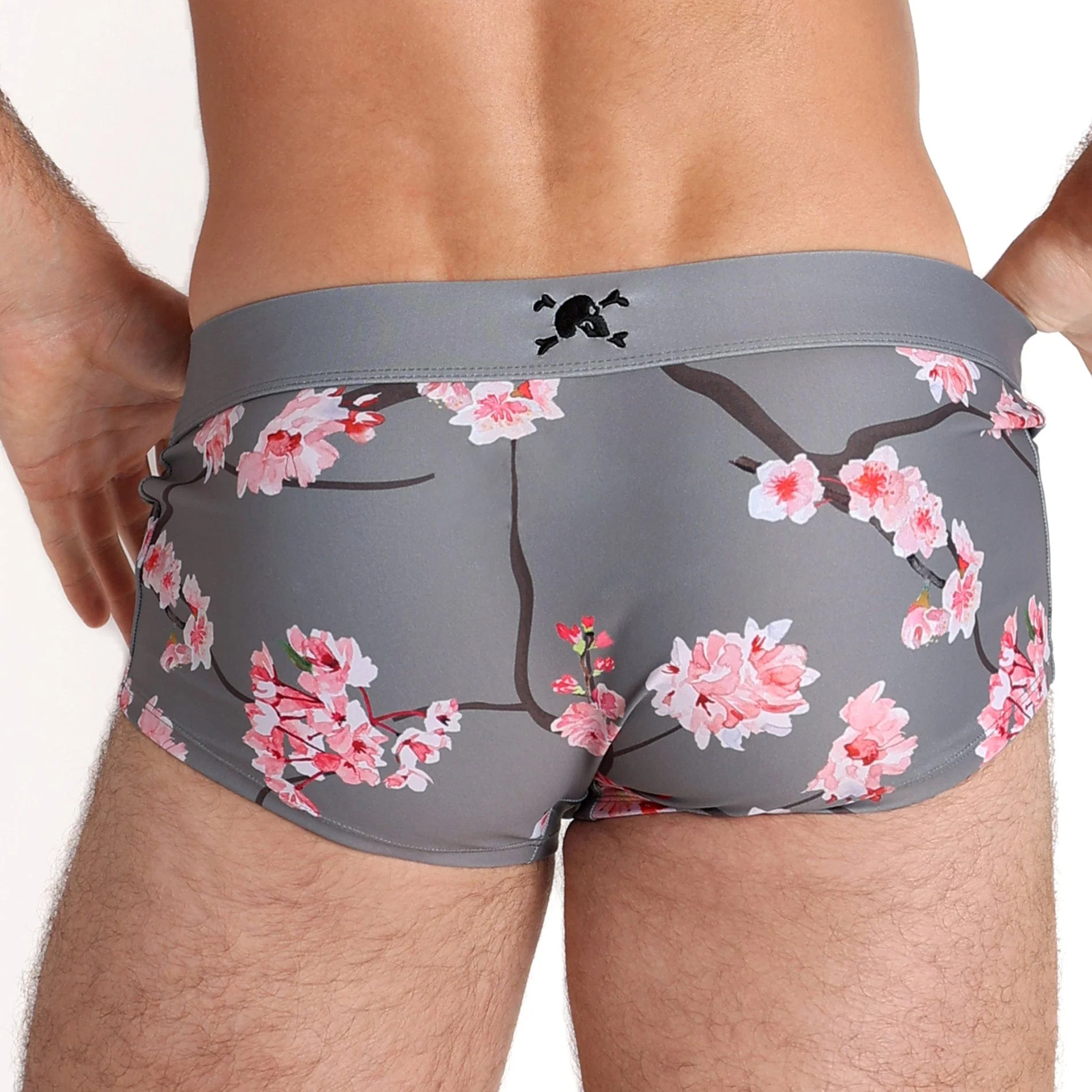 Cherry Blossom Grey Swim Trunks - Image 3