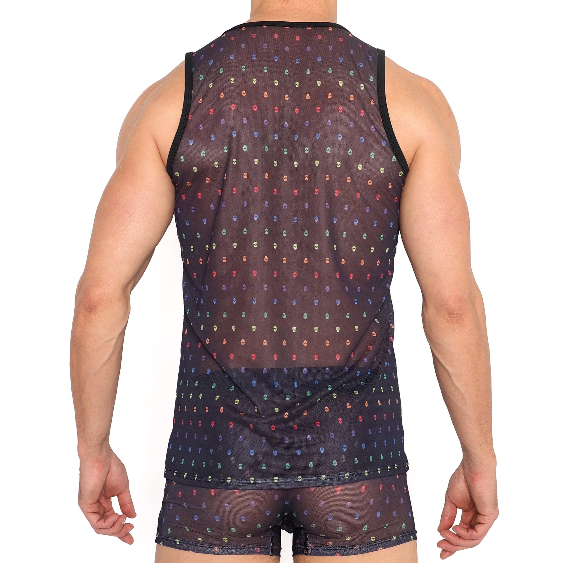 Pride Ditsy Skull Black Sheer Mesh Tank - Image 3