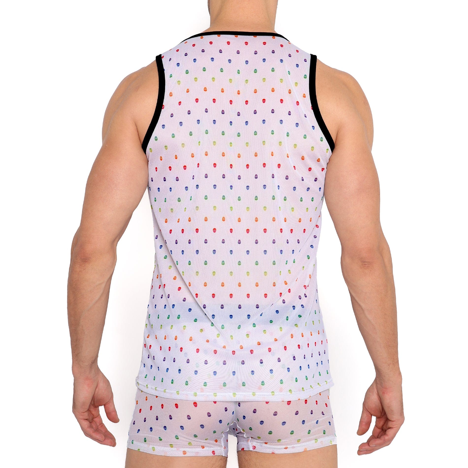 Pride Ditsy Skull White Sheer Mesh Tank - Image 3
